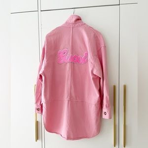 Custom denim jacket with chenille Gucci patch